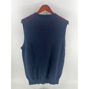 Chaps Mens Sweater Vest V Neck Burgundy Navy Blue Ribbed Knit Size M
